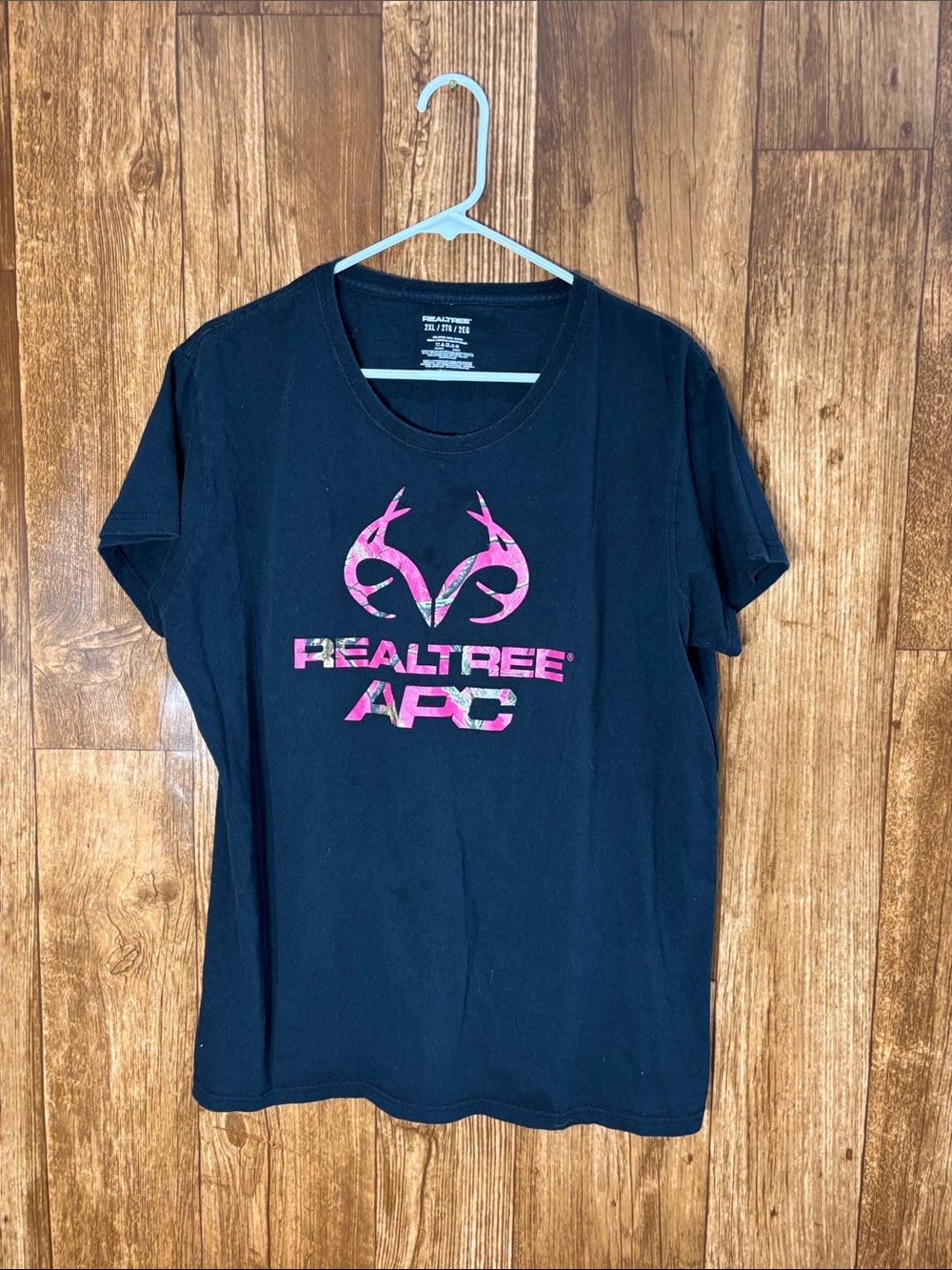 Realtree Black Short Sleeve Tee with Pink Camo Logo